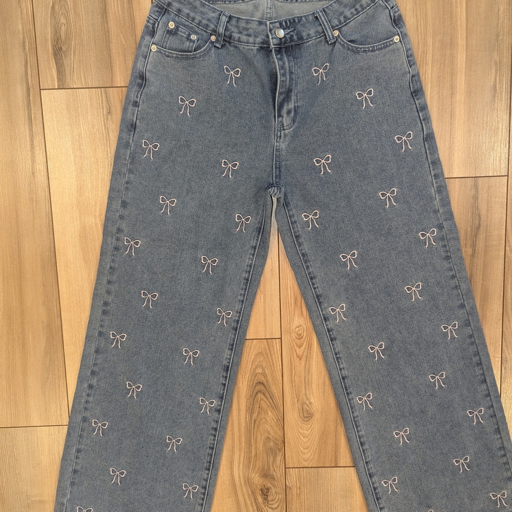 J for Justify Denim Straight Leg Jeans with Bow Embroidery